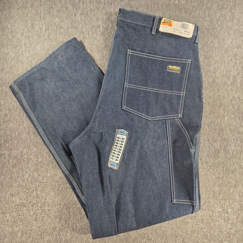 Vintage OshKosh Carpenter Jeans Mens 42x34 Blue Denim NWT Workwear Utility  NOS